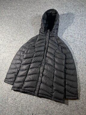 The North Face 600 Down Women’s Long Puffer Jacket Black Hooded Size L